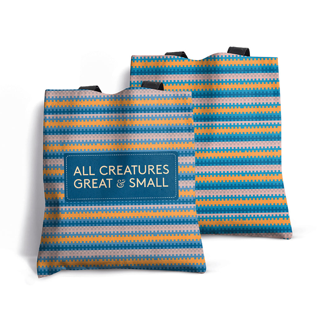 All Creatures Great and Small Striped Blue Edge-to-Edge Tote Bag