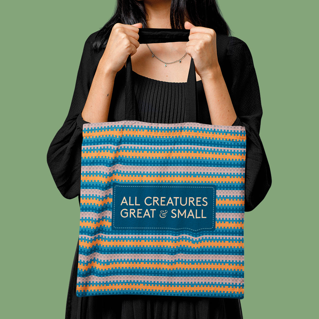 All Creatures Great and Small Striped Blue Edge-to-Edge Tote Bag