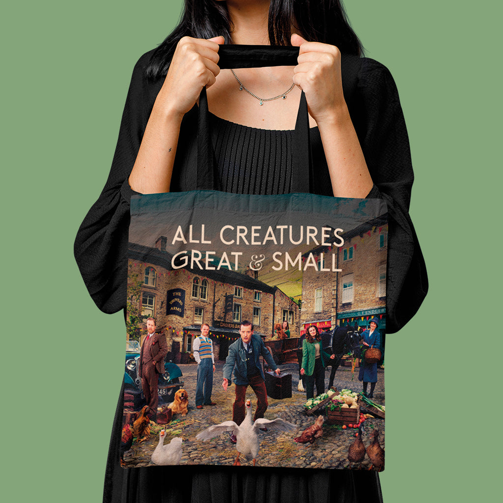 All Creatures Great and Small Darrowby Market Scene Edge-to-Edge Tote Bag