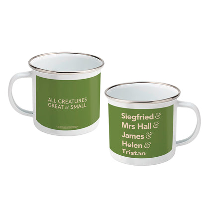 All Creatures Great and Small Character Names on Green Enamel Mug