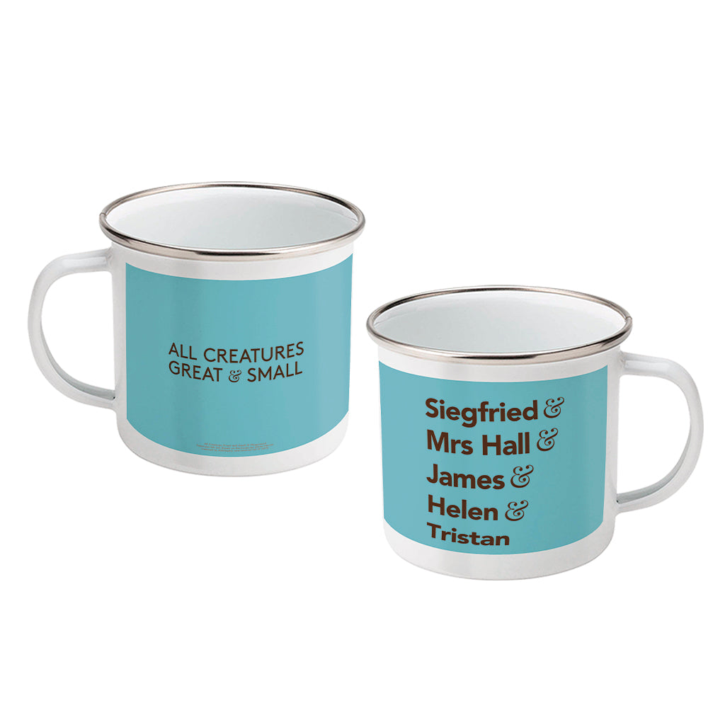 All Creatures Great and Small Character Names on Blue Enamel Mug