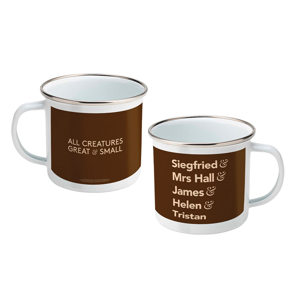 All Creatures Great and Small Character Names on Brown Enamel Mug