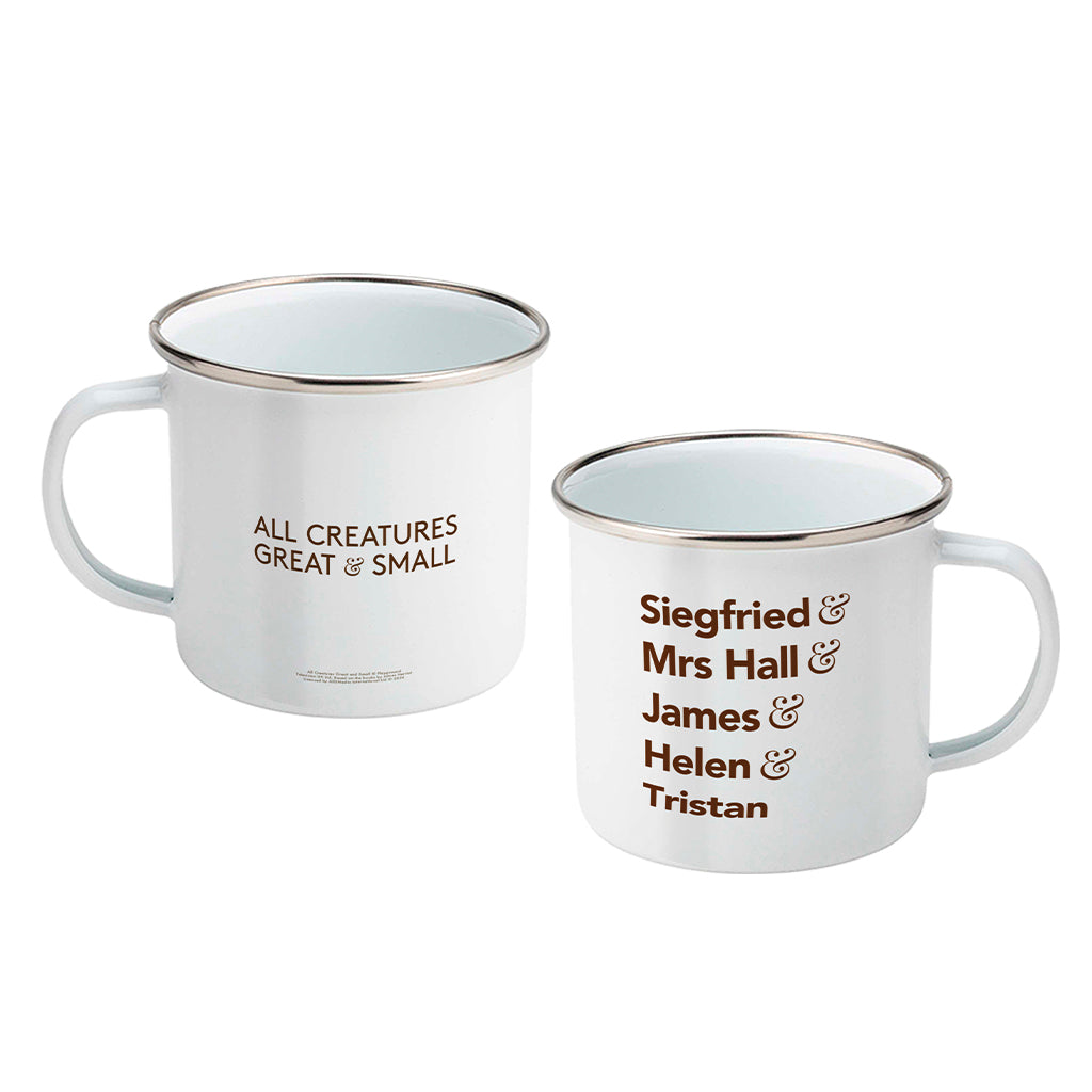 All Creatures Great and Small Character Names on White Enamel Mug